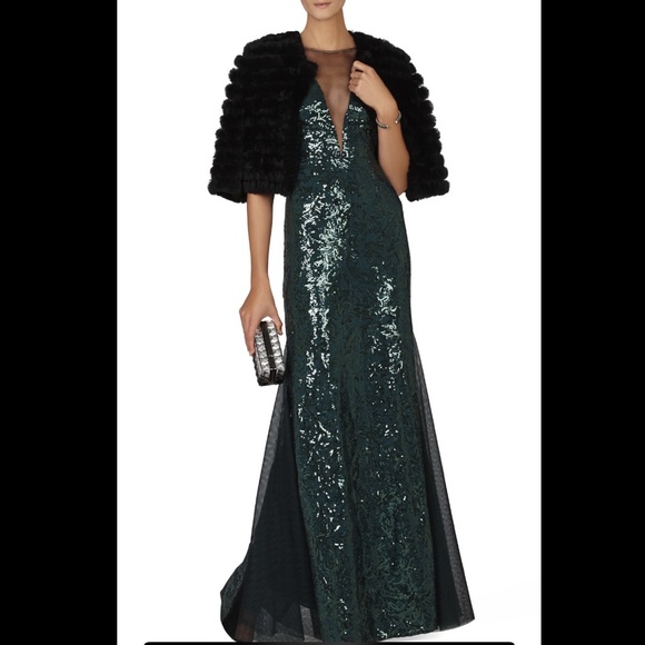 BCBGMAXAZRIA Sleeveless Deep V-Neck Green Gown - Picture 3 of 6